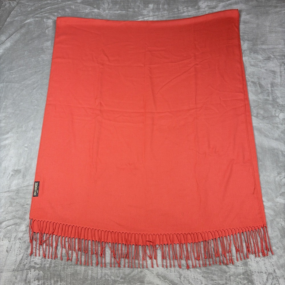 Cashmere Scarf Unisex OS Coral 100% Cashmere Made in Italy Fringe Pashmina Wrap